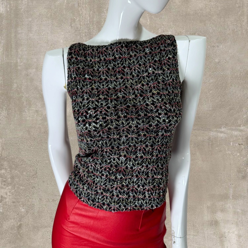 Vintage Y2K Orange USA Textured Knit Sleeveless Tank Top Black Size Small Grunge
